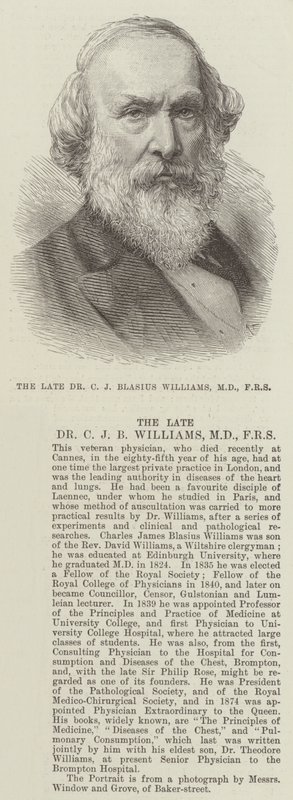 Merhum Dr CJ Blasius Williams, MD, FRS (gravür) by English School