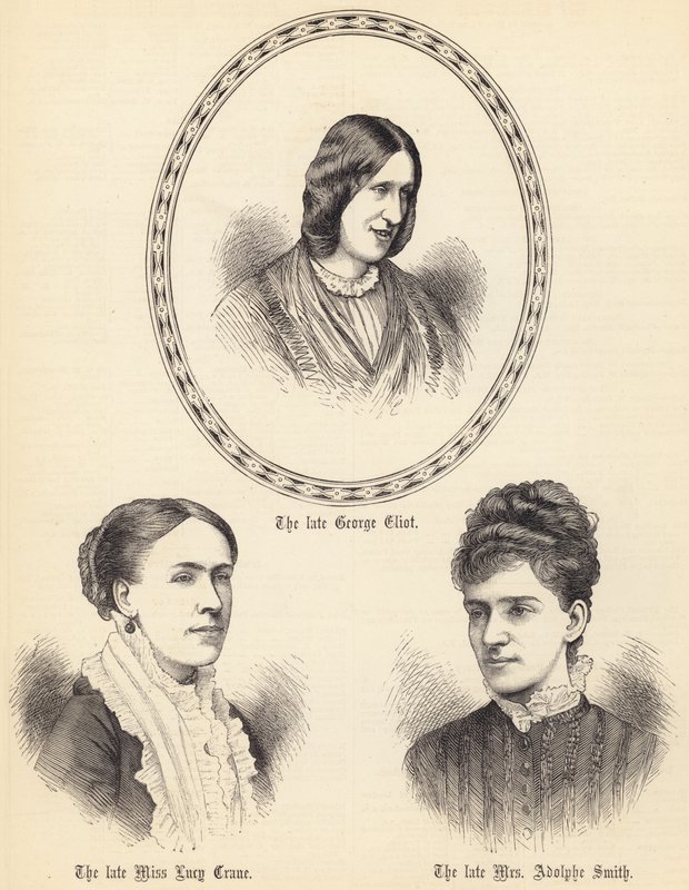 Merhum George Eliot, Merhum Bayan Lucy Crane, Merhum Bayan Adolphe Smith (gravür) by English School