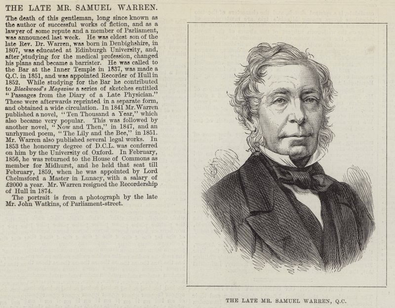 Merhum Bay Samuel Warren, QC (gravür) by English School