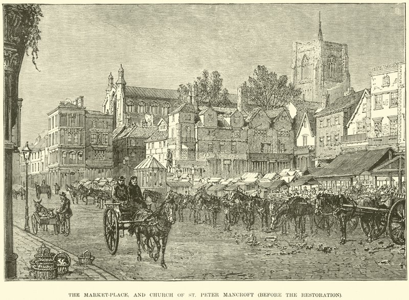 Restorasyondan önce pazar yeri ve St Peter Mancroft Kilisesi by English School