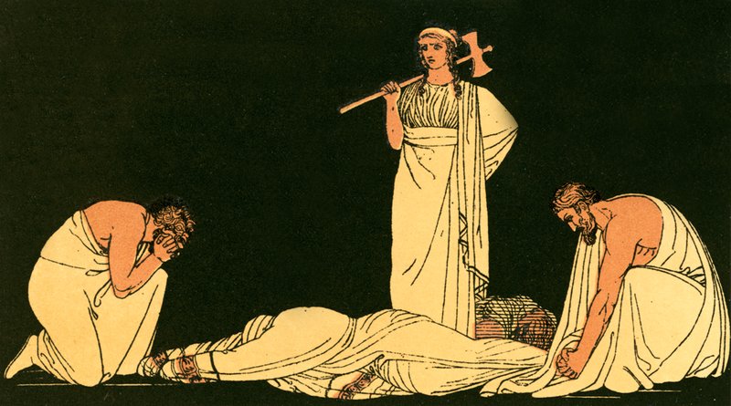 The murder of Agamemnon by English School
