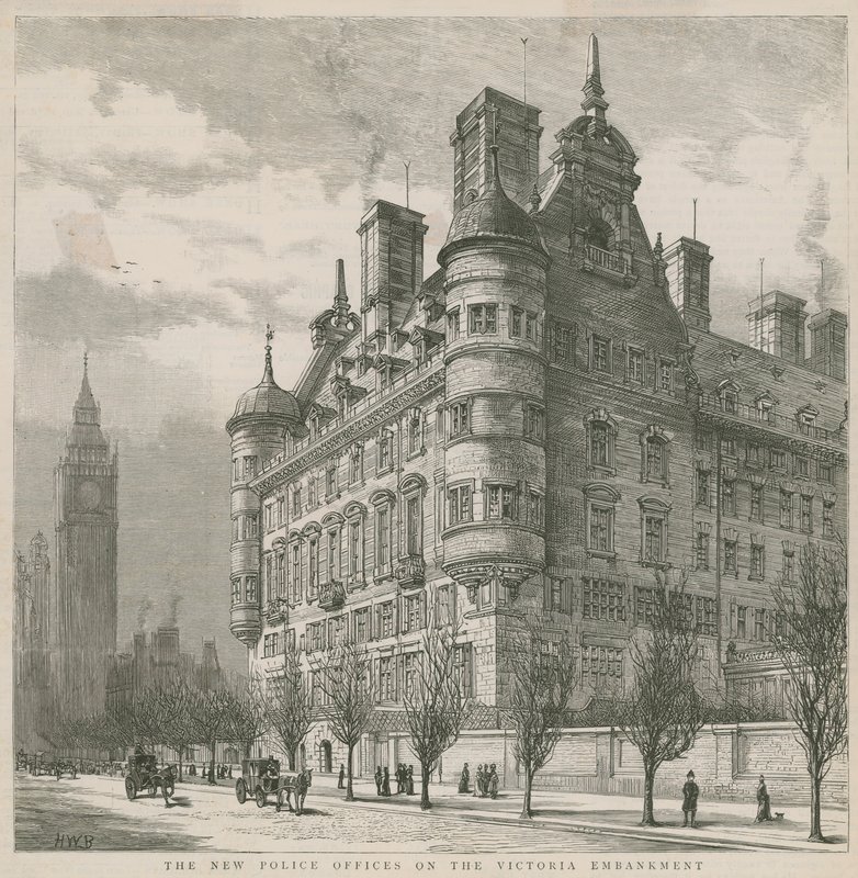 Victoria Embankment üzerindeki yeni polis ofisleri by English School