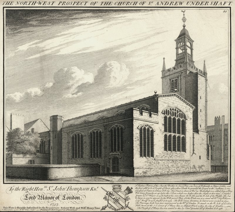 St Andrew Under Shaft kilisesinin kuzey-batı beklentisi by English School