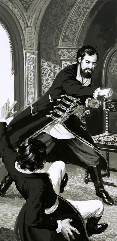 Öfkeli Prens Adam, uşağının yüzüne sert bir tokat attı (kağıt üzerinde guaj boya) by English School