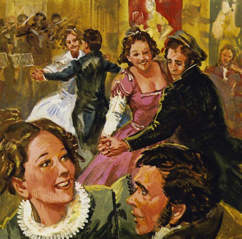 Günün popüler dansı, Lander olarak bilinen iki aşamalı bir vals idi. by English School