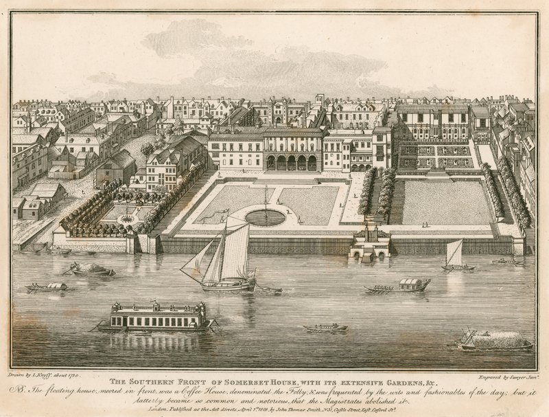 Geniş bahçeleriyle Somerset House'un güney cephesi by English School