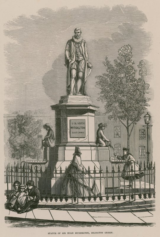 Islington Green'deki Sir Hugh Myddleton heykeli by English School