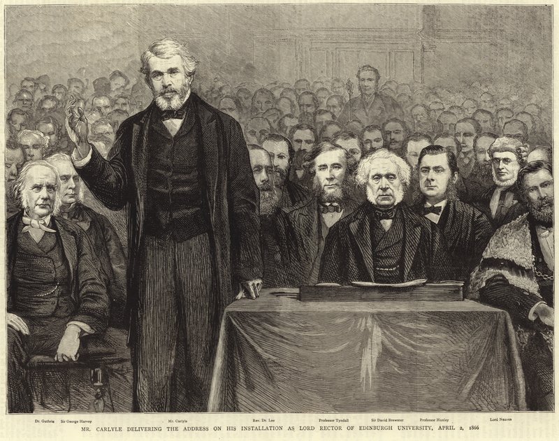 Thomas Carlyle, Edinburgh Üniversitesi Lord Rektörü olarak enstalasyonunda adresi teslim ediyor by English School