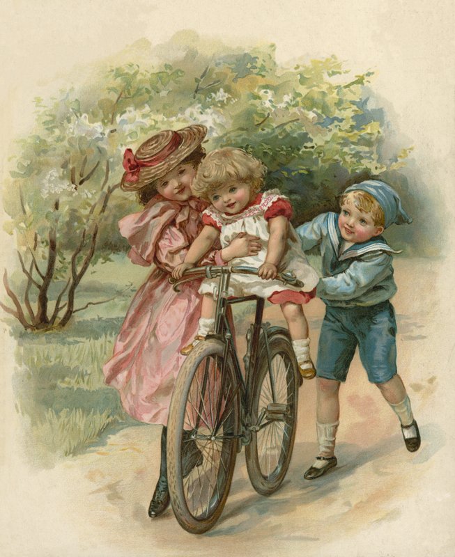 Bisikletle oynayan üç çocuk by English School