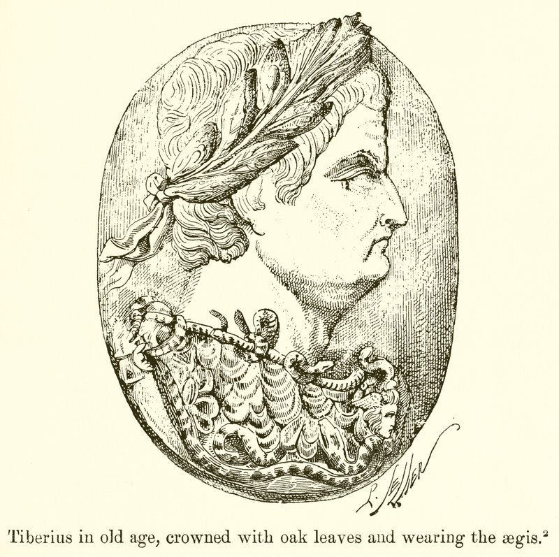 Yaşlılıkta Tiberius, Meşe Yapraklarıyla Taçlanmış ve Aegis takmış by English School