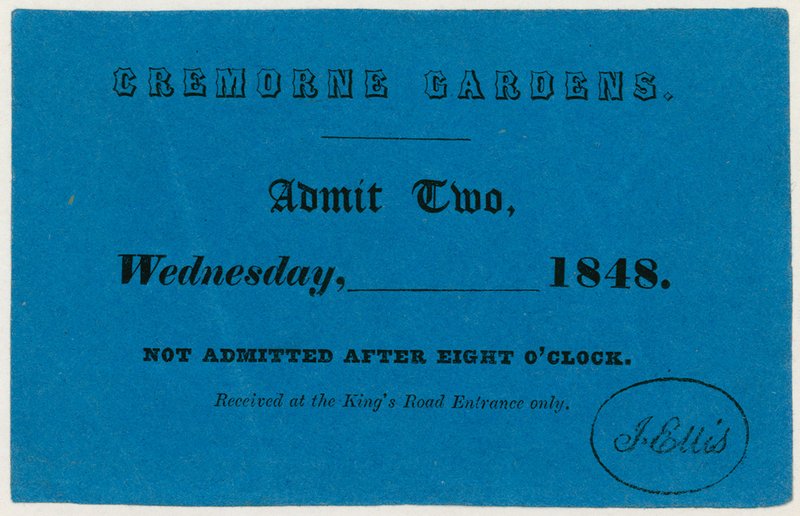 Cremorne Bahçeleri için Bilet, Londra, 1848 by English School