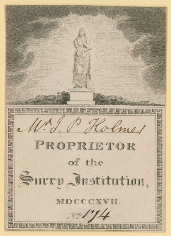 Surrey Enstitüsü Sahibi için 1817 tarihli bilet by English School