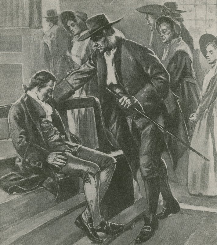 Yorgun ve aç, Benjamin Franklin bir Quaker toplantı evinde uykuya dalar by English School