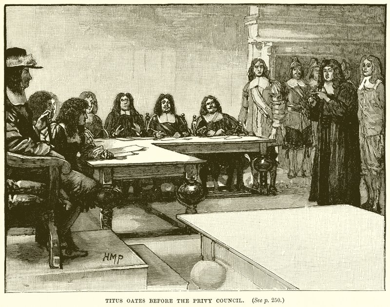 Titus Oates, Danışma Meclisi huzurunda by English School