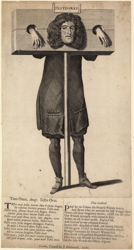 Titus Oates, boyunduruk altında, 1685