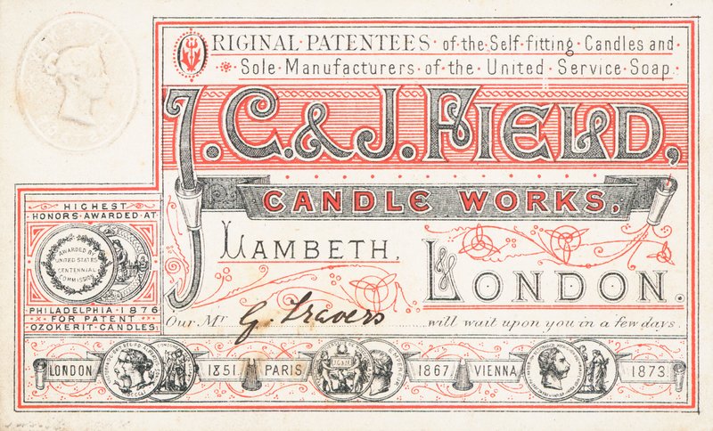 Ticari kart, J C ve J Field Candle Works by English School