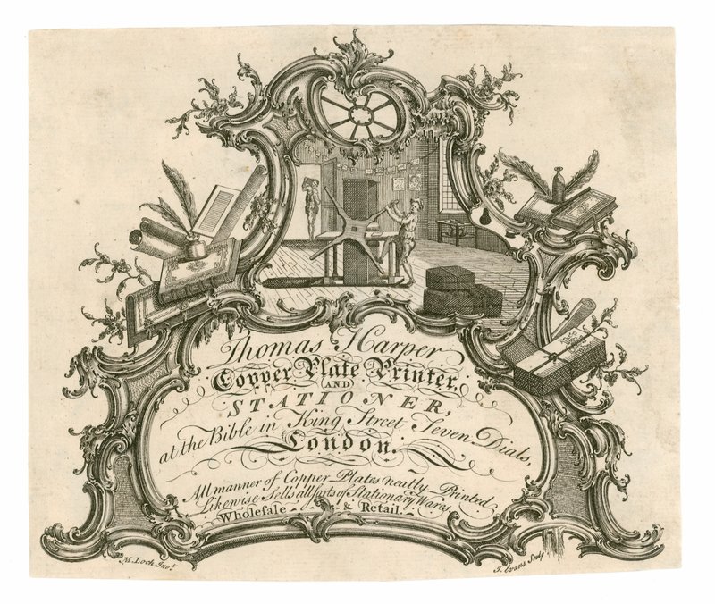 Thomas Harper, bakır levha yazıcı ve kırtasiye için ticari kart by English School