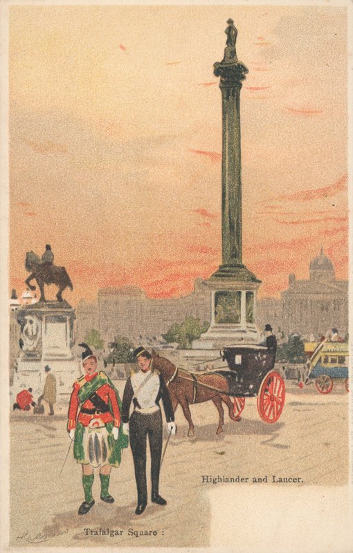 Trafalgar Meydanı, Londra, Highlander ve Lancer by English School