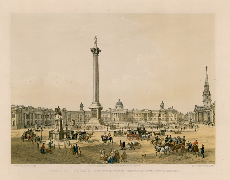 Ulusal Galeri ve St Martins Kilisesi ile Trafalgar Meydanı by English School