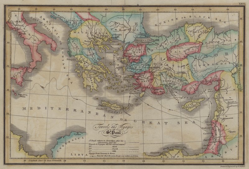 St Paul Seyahatleri ve Yolculukları (renkli gravür) by English School