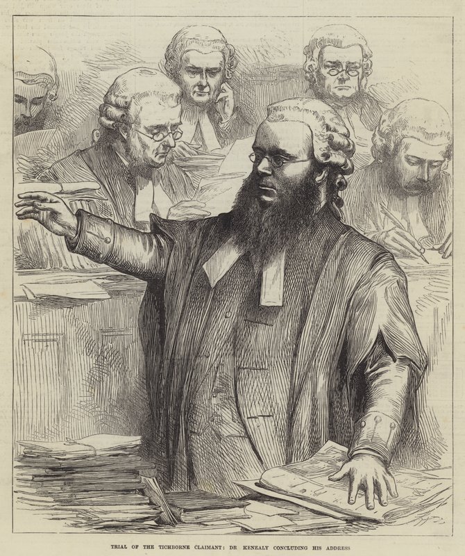 Tichborne Davacının Duruşması, Dr Kenealy Konuşmasını Bitirirken (gravür) by English School