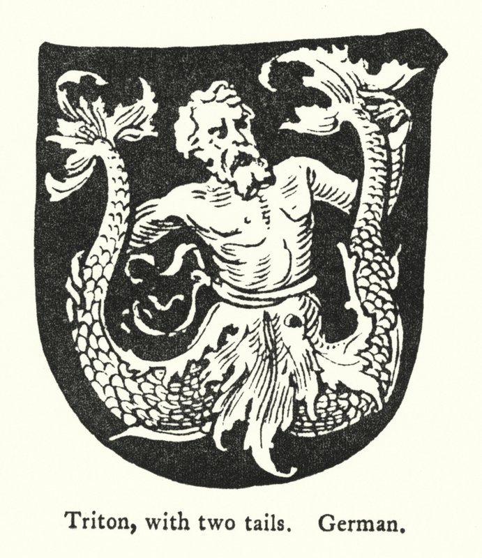 Triton, iki kuyruklu, Almanca (gravür) by English School