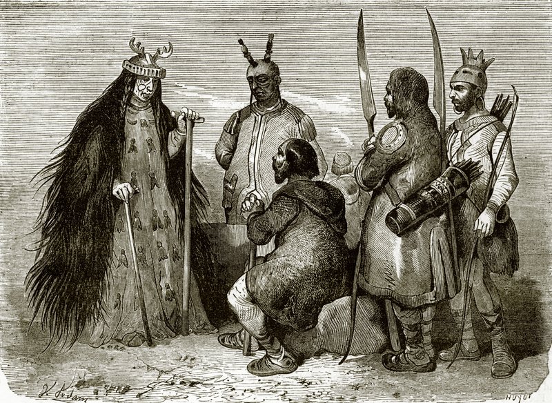 Tunguse sorceress and natives by English School