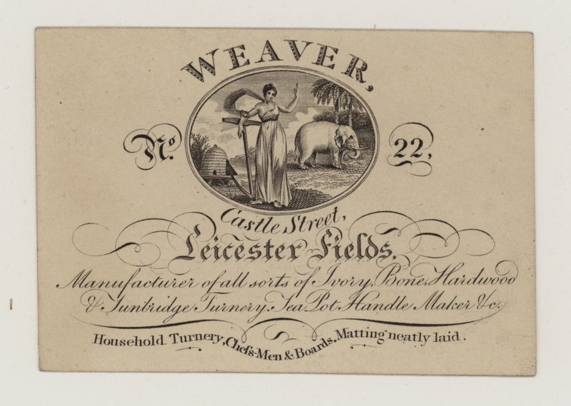 Turner, Weaver, ticaret kartı by English School