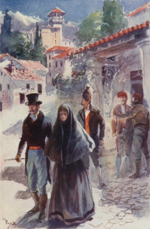 İki ya da üç genç adam, Orso ve kız kardeşine kapıya kadar eşlik etti (renkli taş) by English School