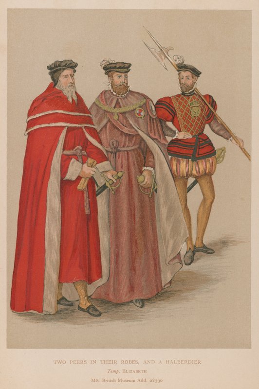 Cübbelerinde iki akran ve Elizabeth döneminde bir Halberdier by English School