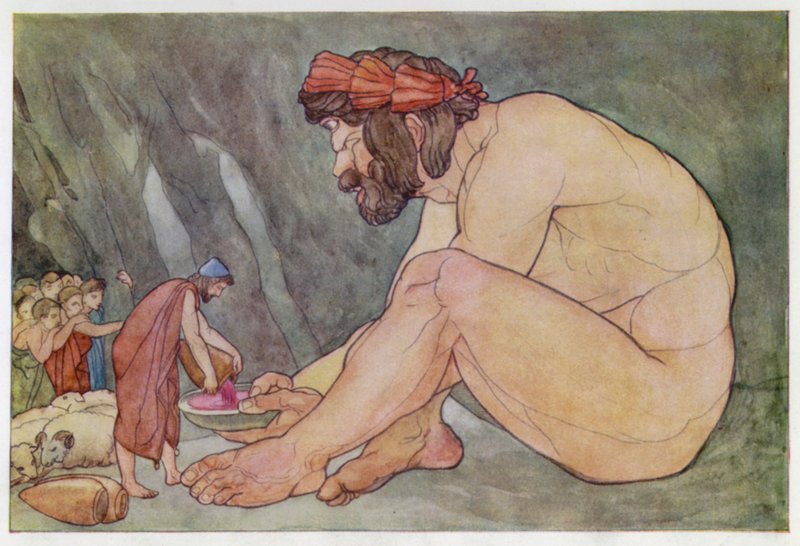 Ulysses Tepegözlere Şarap Veriyor (renkli taş) by English School
