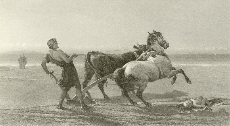 Deniz kıyısını süren Ulysses (gravür) by English School