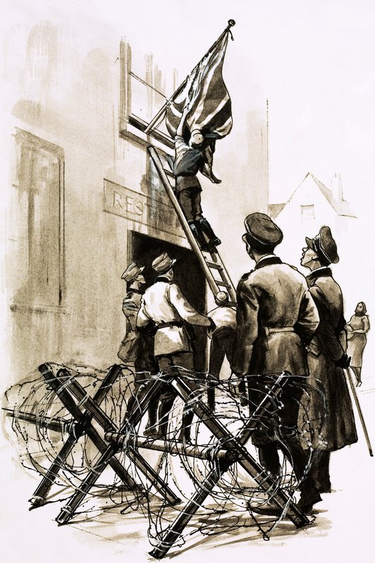 Alman işgali altında, Union Jacks yırtıldı (kağıt üzerinde guaj) by English School