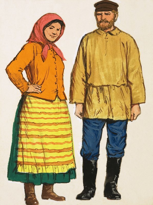 Ulusal kostümlü kimliği belirsiz çift by English School