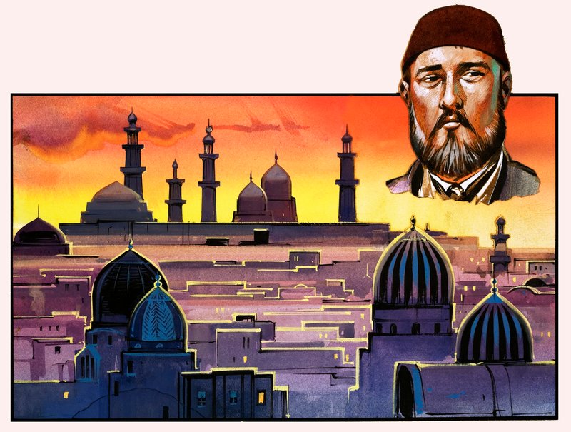 Kimliği belirsiz bir adam ve Orta Doğu şehri by English School