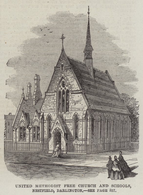 Birleşik Metodist Özgür Kilise ve Okullar, Nestfield, Darlington (gravür) by English School