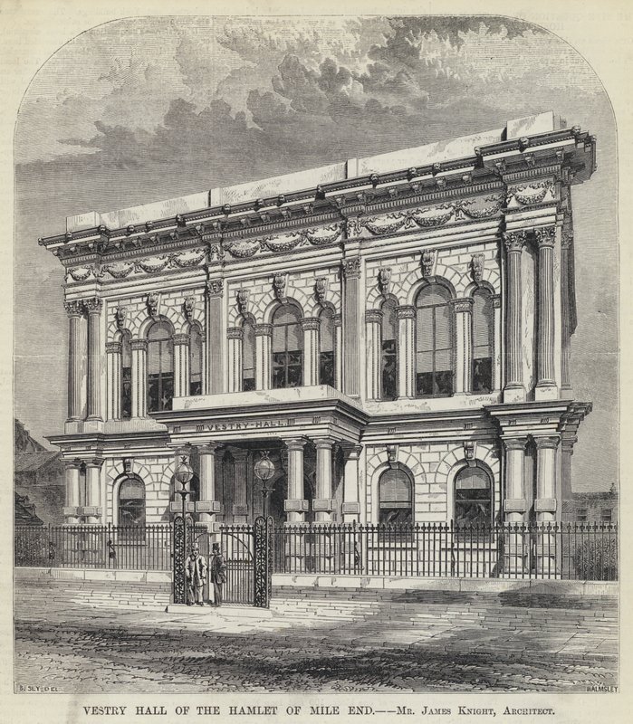 Mile End Hamletinin Vestry Hall (gravür) by English School