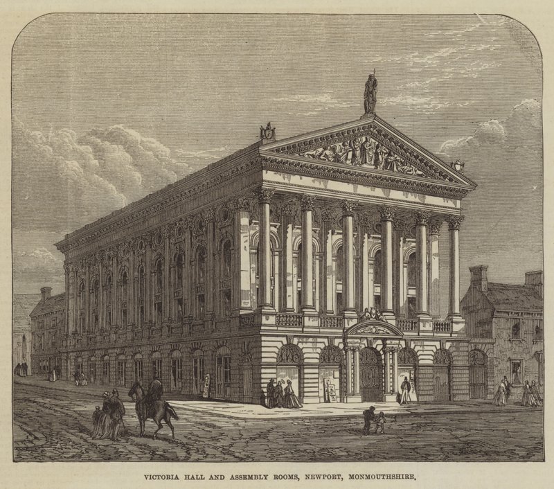 Victoria Hall ve Meclis Odaları, Newport, Monmouthshire (gravür) by English School