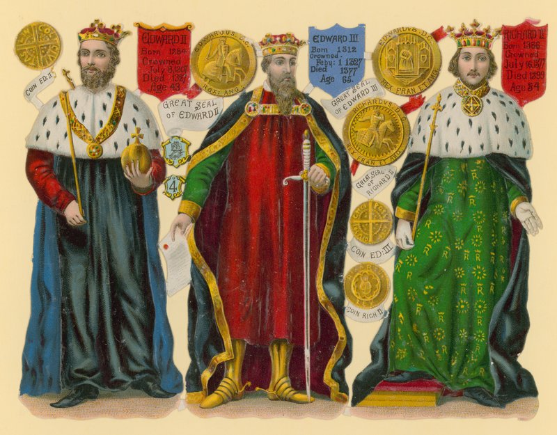 Viktorya dönemi hurdası: King Edward II, King Edward III, King Richard II by English School
