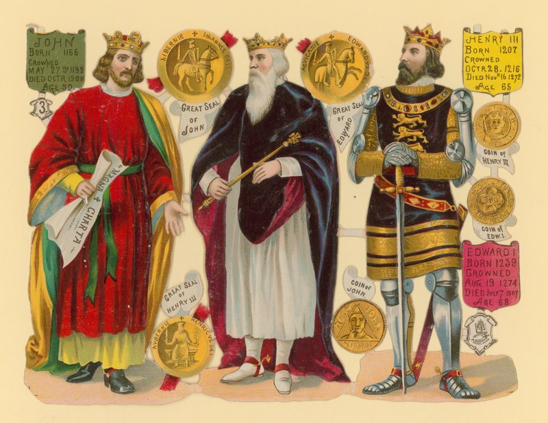 Viktorya dönemi hurdası: Kral John, Kral Edward I, Kral Henry III by English School
