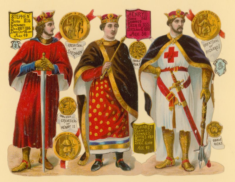 Viktorya dönemi hurdası: Kral Stephen, Kral Henry II, Kral Richard I by English School