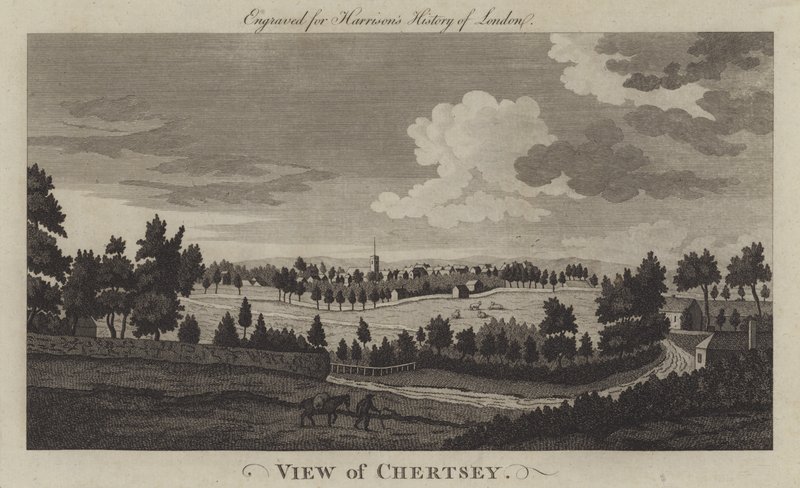 Chertsey, Surrey manzarası (gravür) by English School