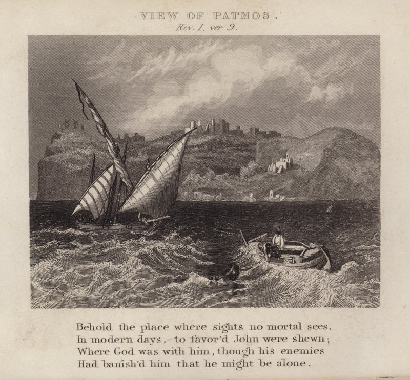 Patmos görünümü, Vahiy I, ver 9 (gravür) by English School