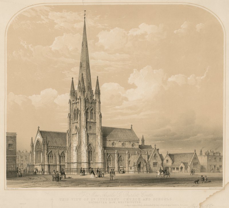 St Stephens Kilisesi ve Okullarının Görünümü, Rochester Row, Westminster by English School