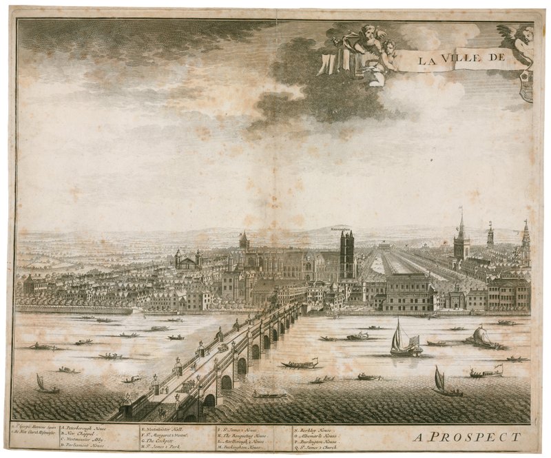 Westminster ve Bridge manzarası by English School