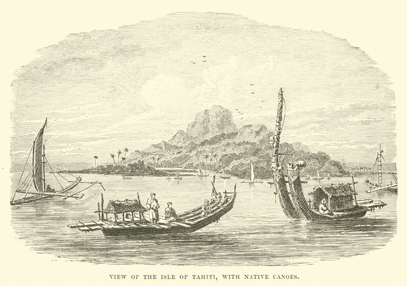 Yerli kanolarla Tahiti Adası manzarası by English School