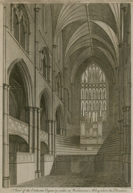 Westminster Abbey, Londra'da dikilmiş Orkestra Organının görünümü vb. by English School