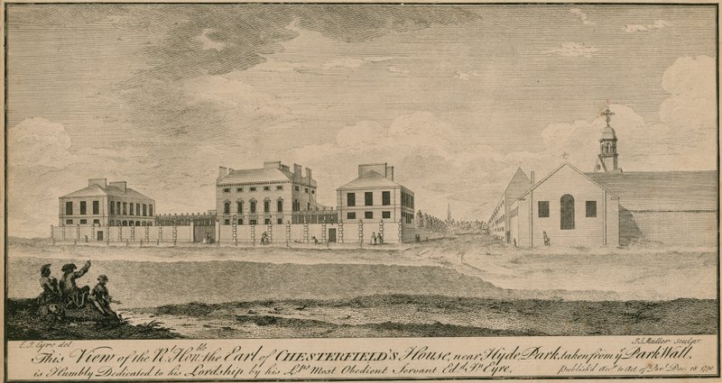 Sağ Hon the Earl of Chesterfields evinin Hyde Park yakınlarındaki Park Duvarından alınmış görünümü by English School
