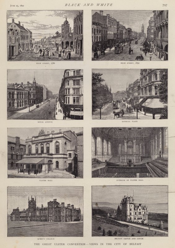 Belfast, Ulster, İrlanda manzarası (lito) by English School