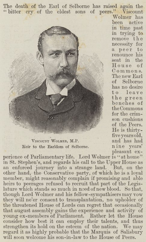 Vikont Wolmer, MP, Selborne Kontluğu